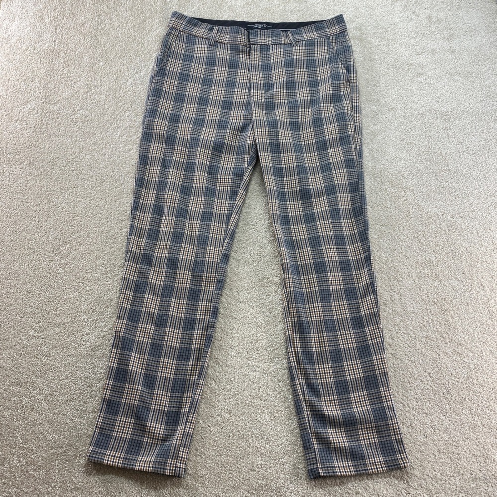 Forever 21 Dress Pants Men Size 33 Grey‎ Tan Plaid Slim Fit Trousers Preppy